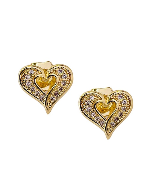 Aretes cortos de corazón 14 k con acabado baño de oro zirconia