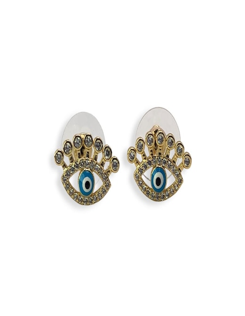 Broqueles de ojo con acabado baño de oro 14K zirconia
