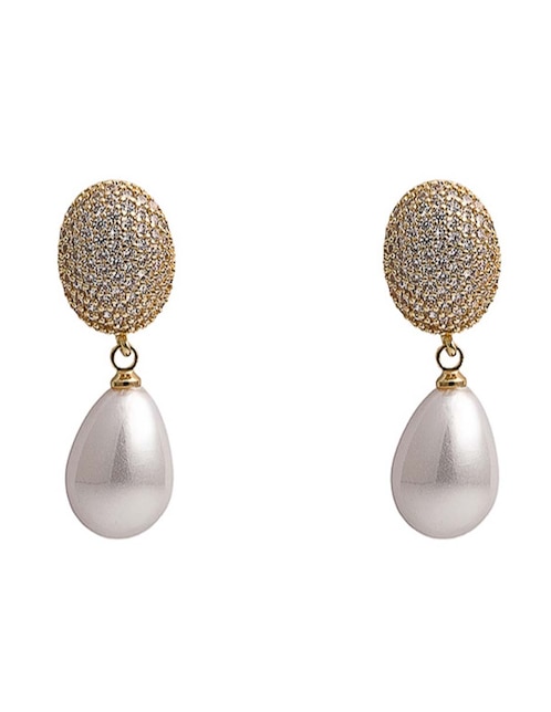 Aretes cortos de gota Girondela con acabado baño de oro 18 K zirconia