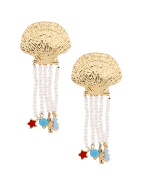 Aretes largos de concha Weekend con acabado brillante