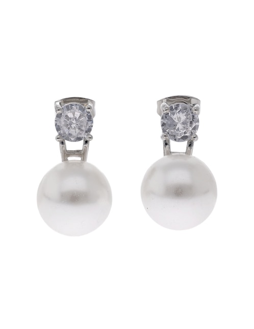Aretes cortos redondos 18 K con acabado chapa de oro circonita 1