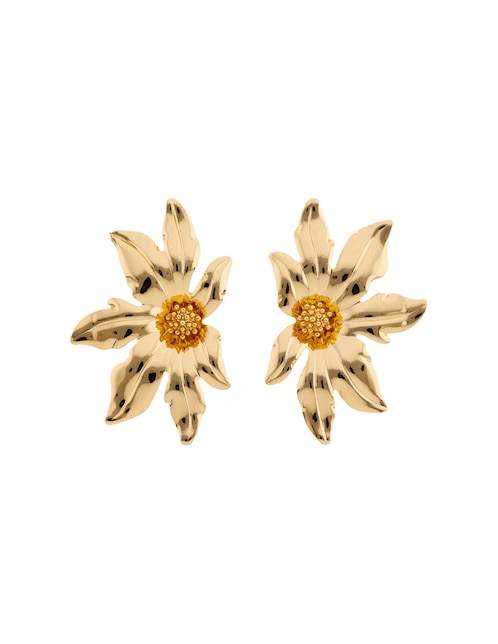 Aretes largos de flor con acabado brillante 1