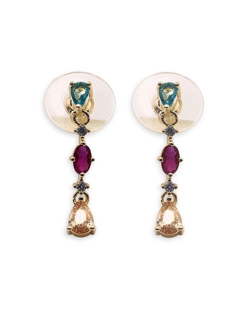 Aretes largos Mashala con acabado baño de oro 14 K zirconia