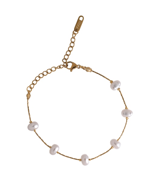 Pulsera de latón con perla 18 k acabado chapa de oro 1