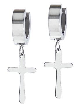 Aretes Huggies De Cruz NK Steel Con Acabado Pulido