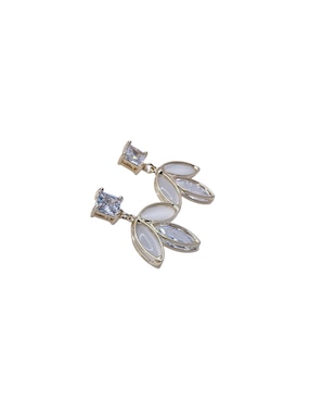 Aretes Largos De Hoja Mashala Baño De Oro 14 K Zirconia