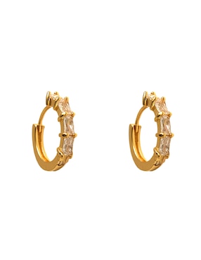 Aretes De Aros Redondos Girondela Con Acabado Chapa De Oro 18 K Zirconia