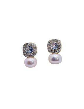 Aretes Cortos Cuadrados Mashala Con Baño De Oro 14 K Zirconia