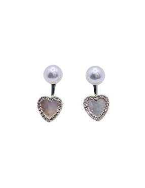 Aretes Cortos De Corazón Mashala Con Acabado Baño De Oro 14 K Perla