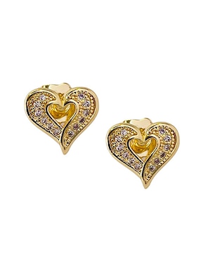 Aretes cortos de corazón Mashala 14 k con acabado baño de oro zirconia