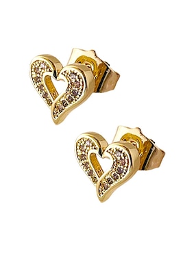 Aretes cortos de corazón Mashala 14 k con acabado baño de oro zirconia