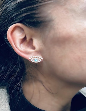 Broqueles de ojo Mashala con acabado baño de oro 14K zirconia