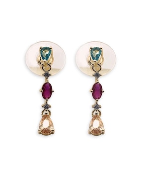 Aretes largos Mashala con acabado baño de oro 14 K zirconia