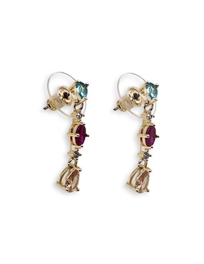 Aretes largos Mashala con acabado baño de oro 14 K zirconia