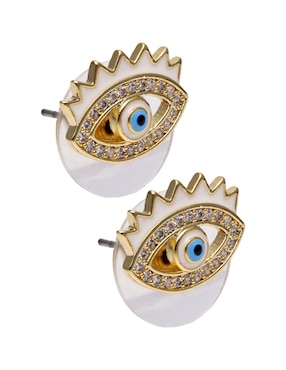Broqueles de ojo Mashala con acabado baño de oro 14 K zirconia