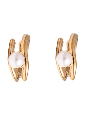 Aretes Huggies Girondela con acabado chapa de oro 18 K perla
