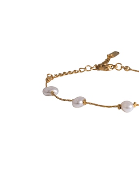 Pulsera Girondela de latón con perla 18 k acabado chapa de oro