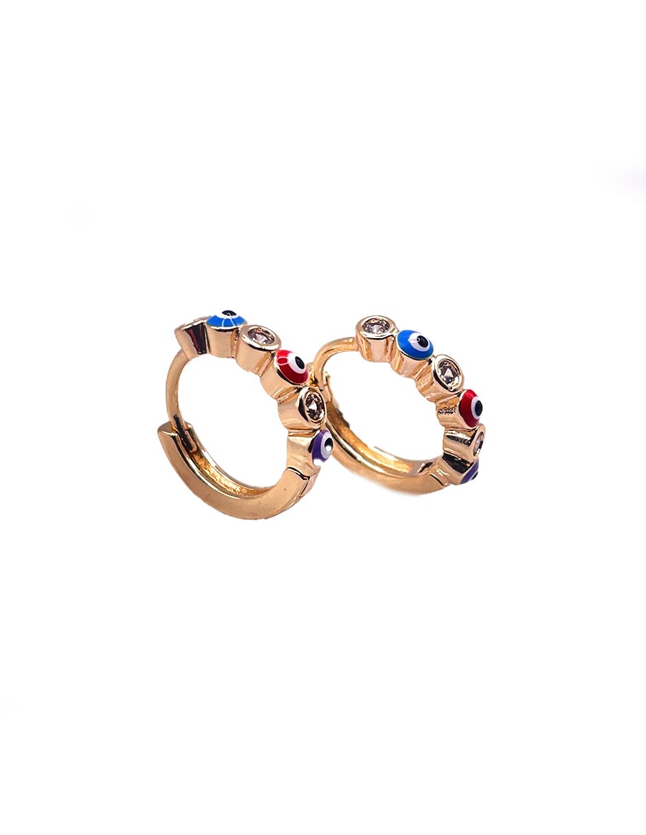 Aretes huggies de ojo acabado esmaltado 2
