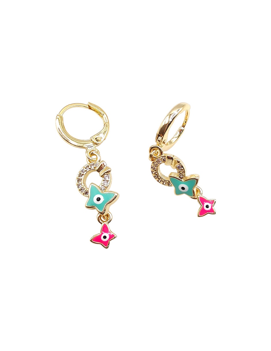 Aretes huggies de mariposa acabado esmaltado