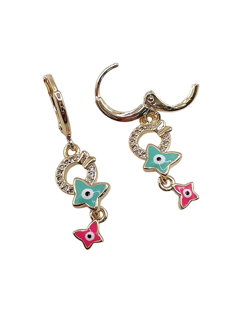 Aretes huggies de mariposa acabado esmaltado 2
