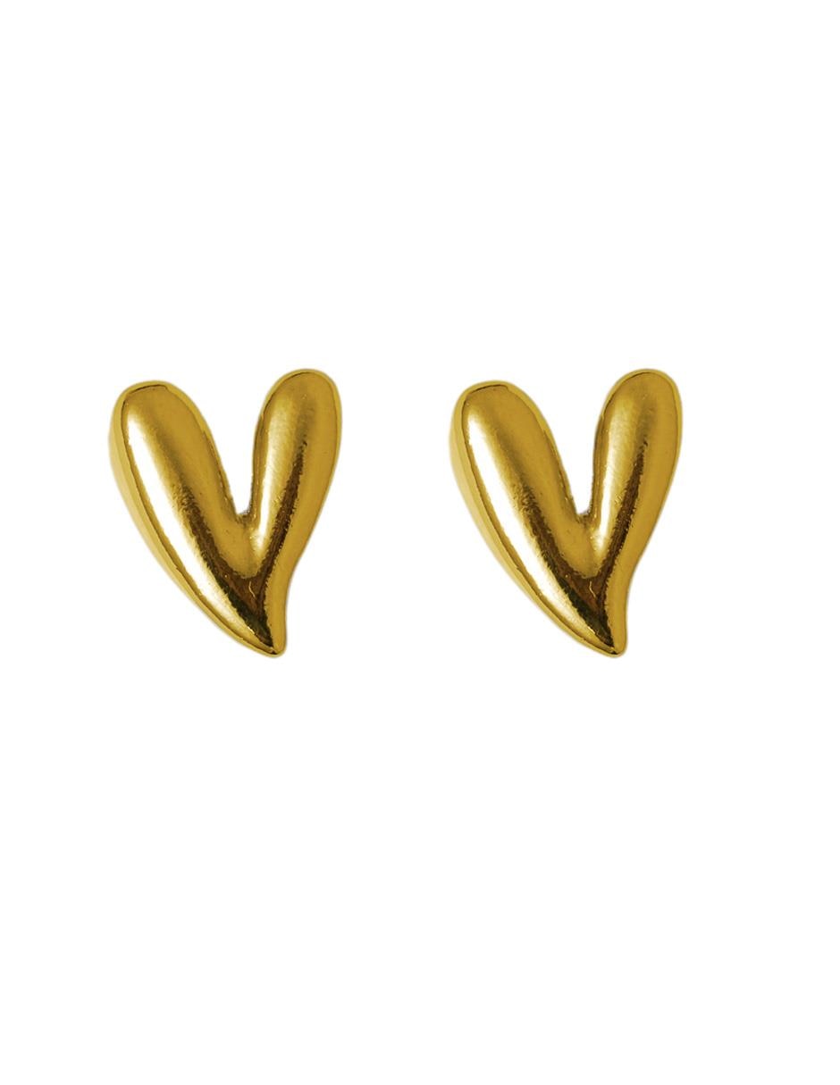 Aretes cortos de corazón 18 k con acabado chapa de oro Aretes cortos de corazón 18 k con acabado chapa de oro