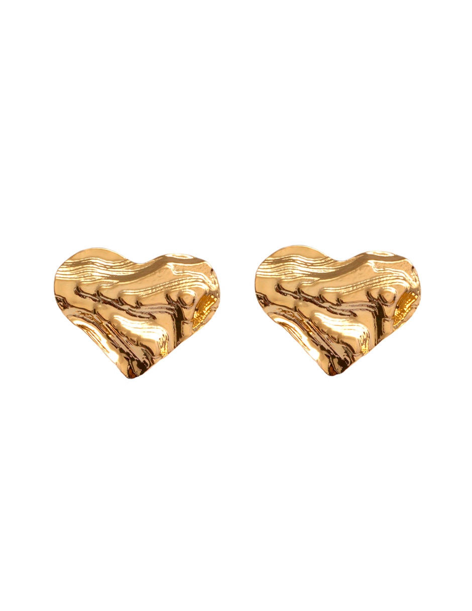 Aretes cortos de corazón 18 k con acabado chapa de oro Aretes cortos de corazón 18 k con acabado chapa de oro