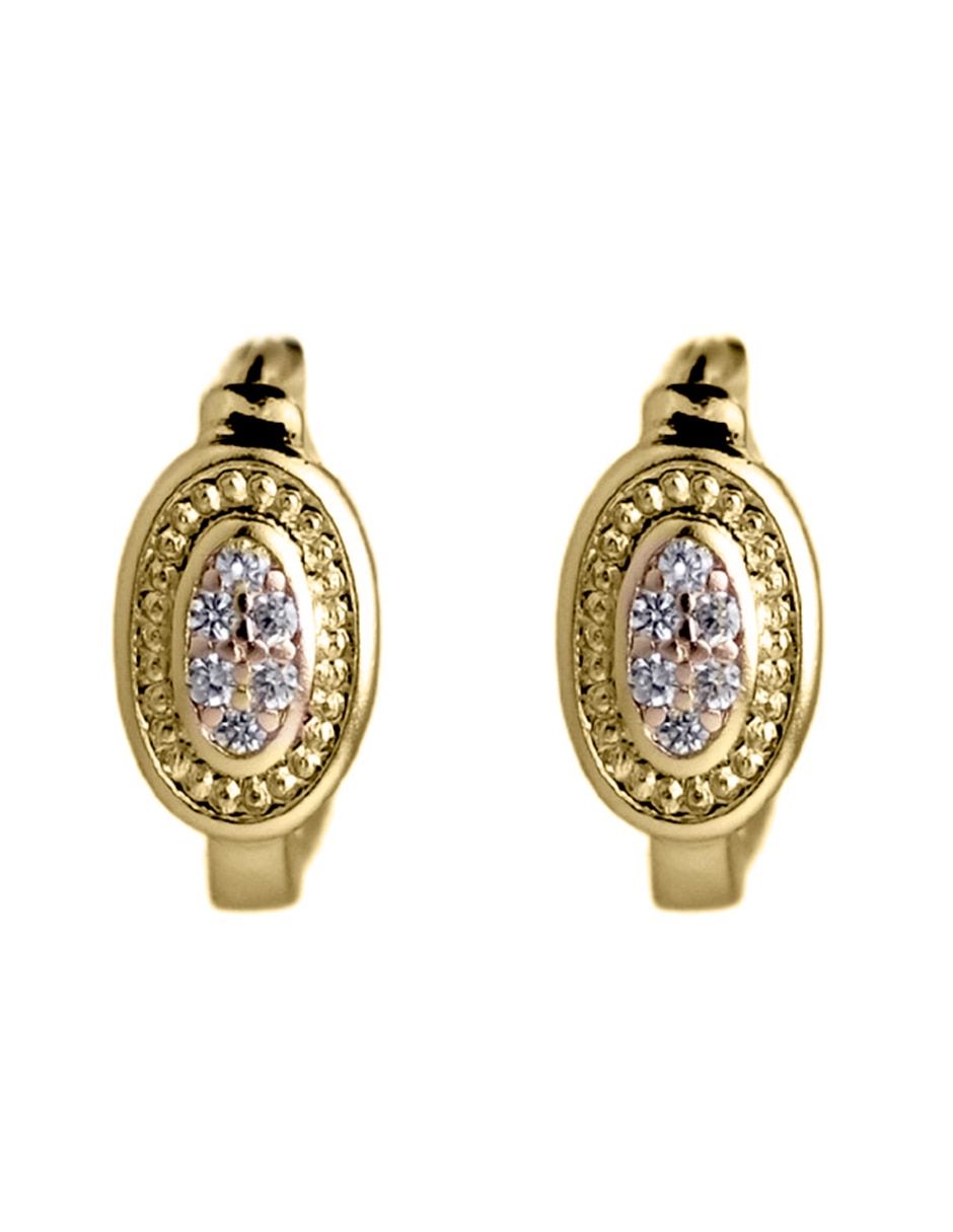 Arracadas ovalados con acabado chapa de oro zirconia Arracadas ovalados con acabado chapa de oro zirconia