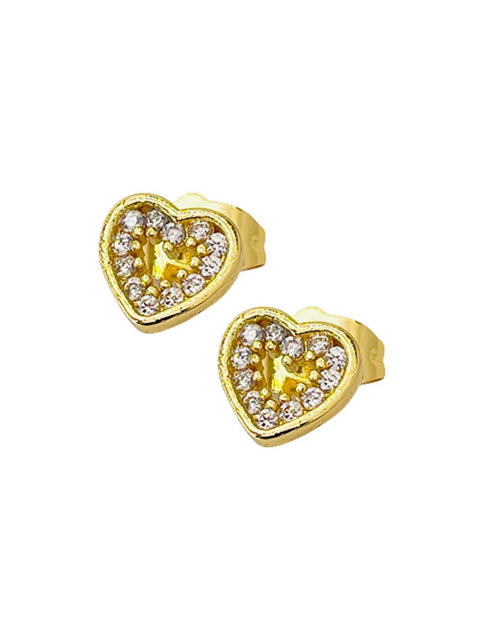 Broqueles de corazón con acabado baño oro 14 k zirconia Broqueles de corazón con acabado baño oro 14 k zirconia