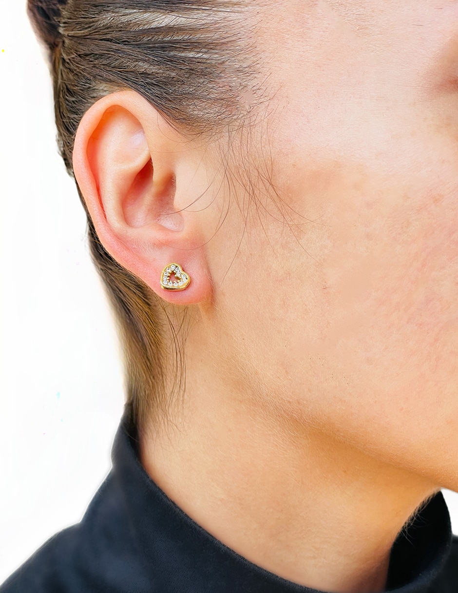 Broqueles de corazón con acabado baño oro 14 k zirconia 2