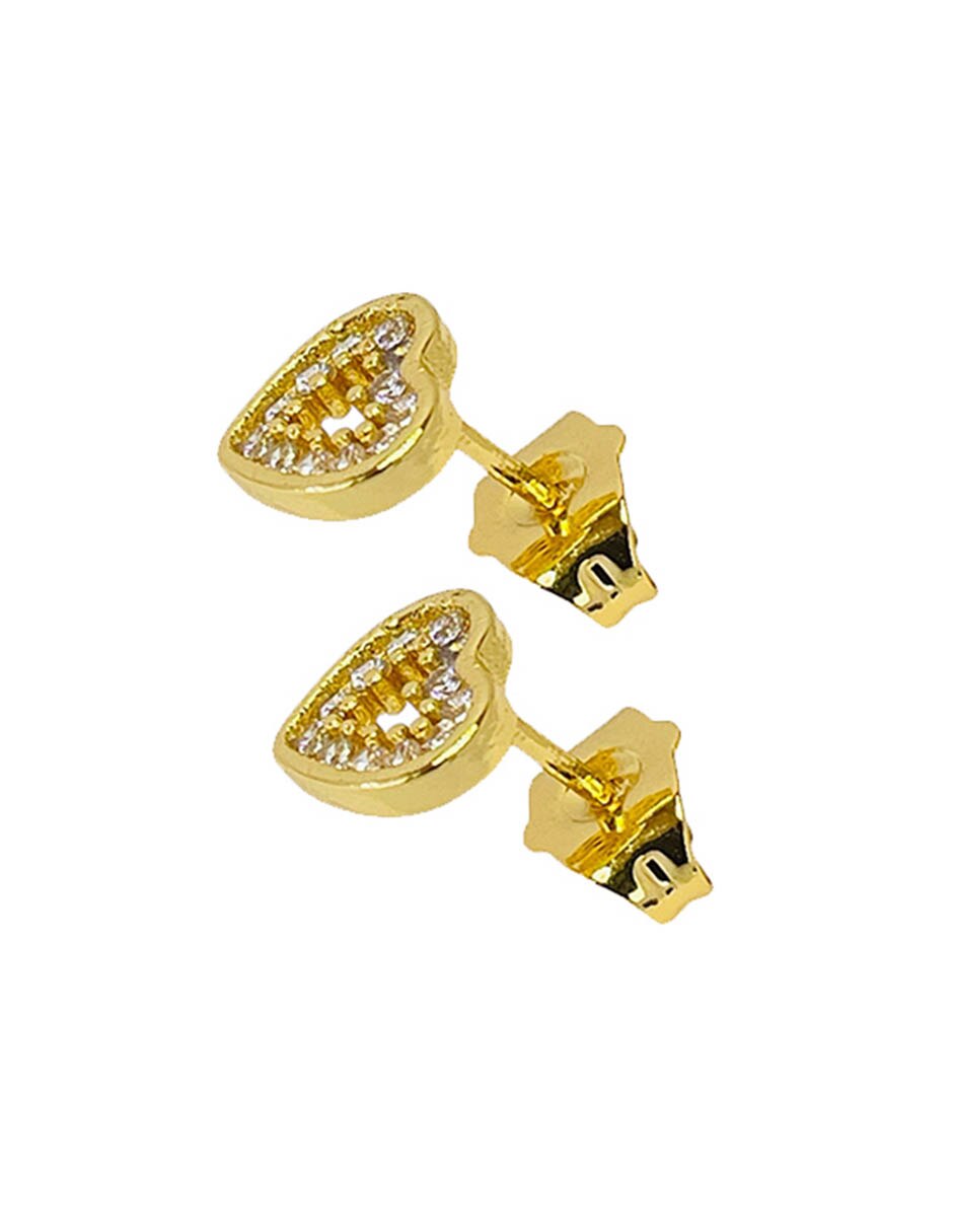 Broqueles de corazón con acabado baño oro 14 k zirconia 4