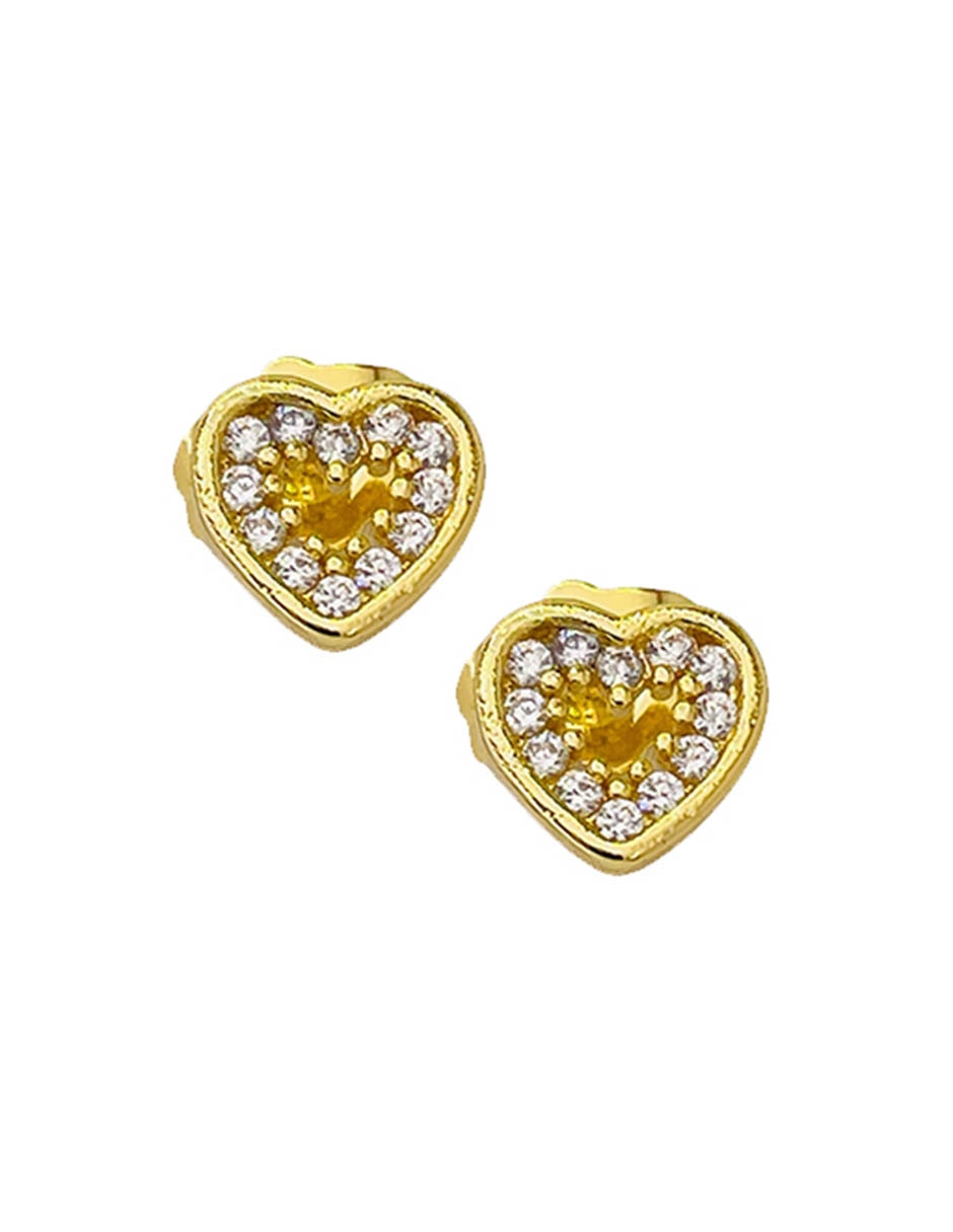 Broqueles de corazón con acabado baño oro 14 k zirconia 3