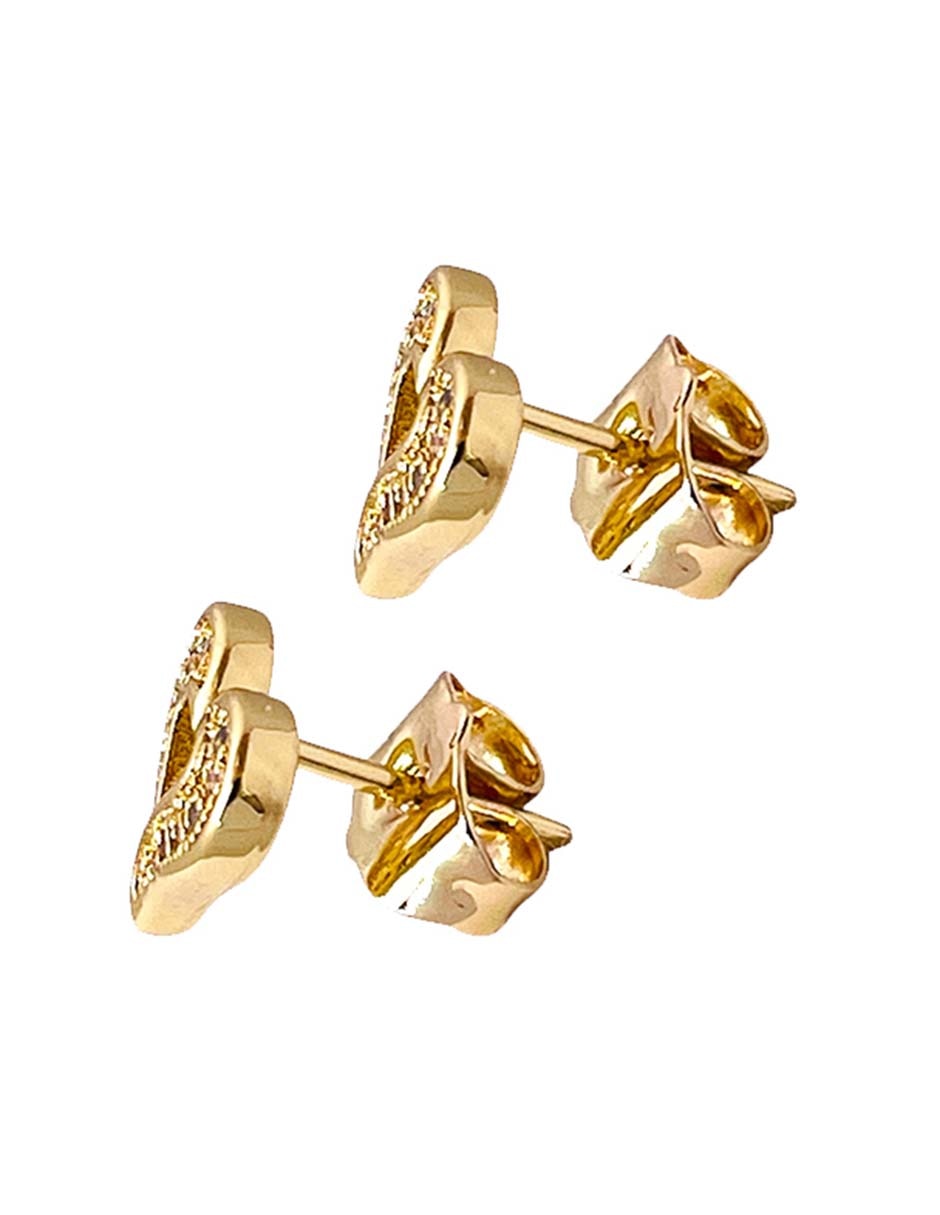 Aretes cortos de corazón 14 k con acabado baño de oro zirconia 4