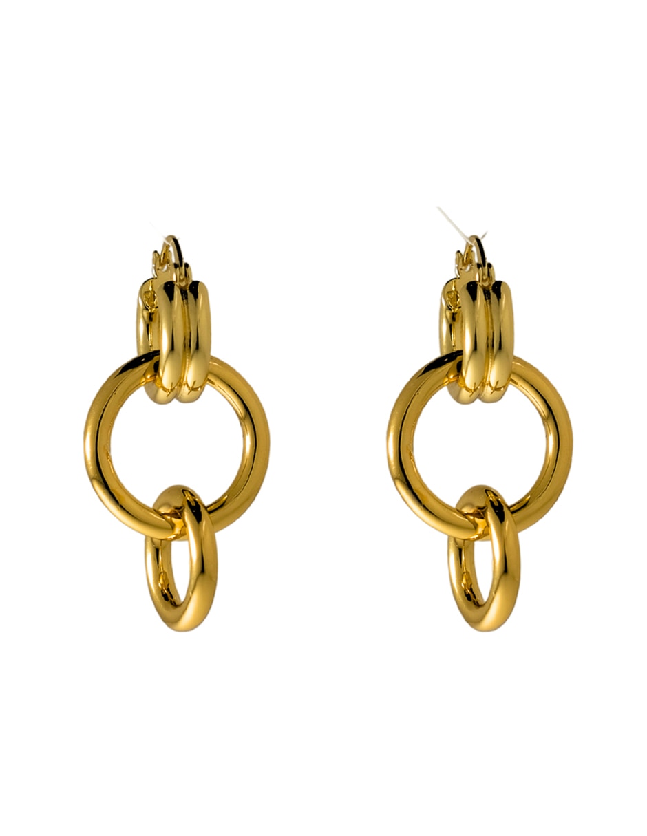 Aretes largos circulares con acabado chapa de oro 18 K Aretes largos circulares con acabado chapa de oro 18 K