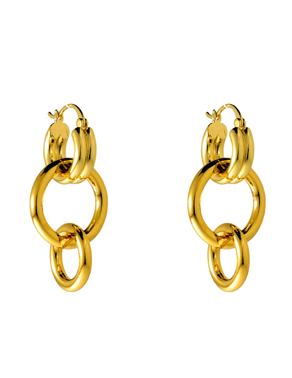 Aretes largos circulares con acabado chapa de oro 18 K 2