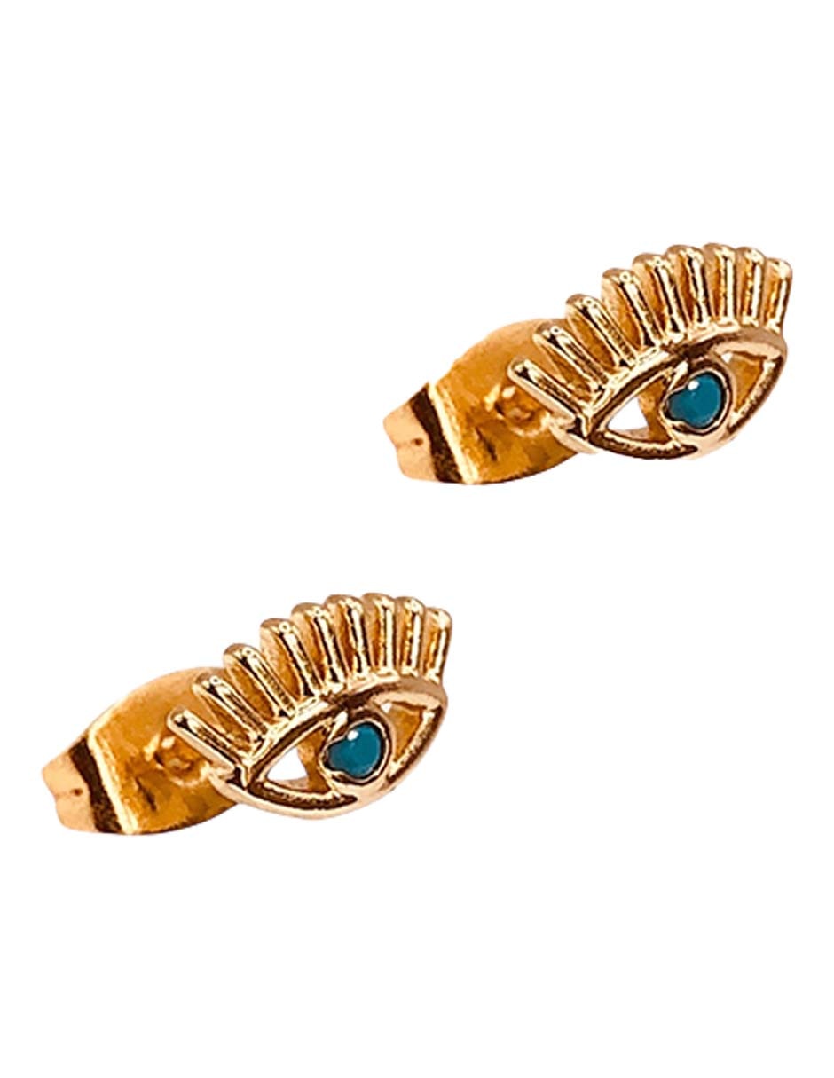 Broqueles de ojo baño de oro 14 K zirconia 2