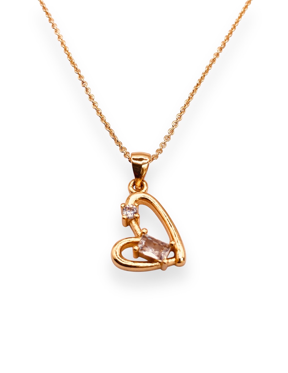 Collar con dije de corazón de baño de oro 14 K