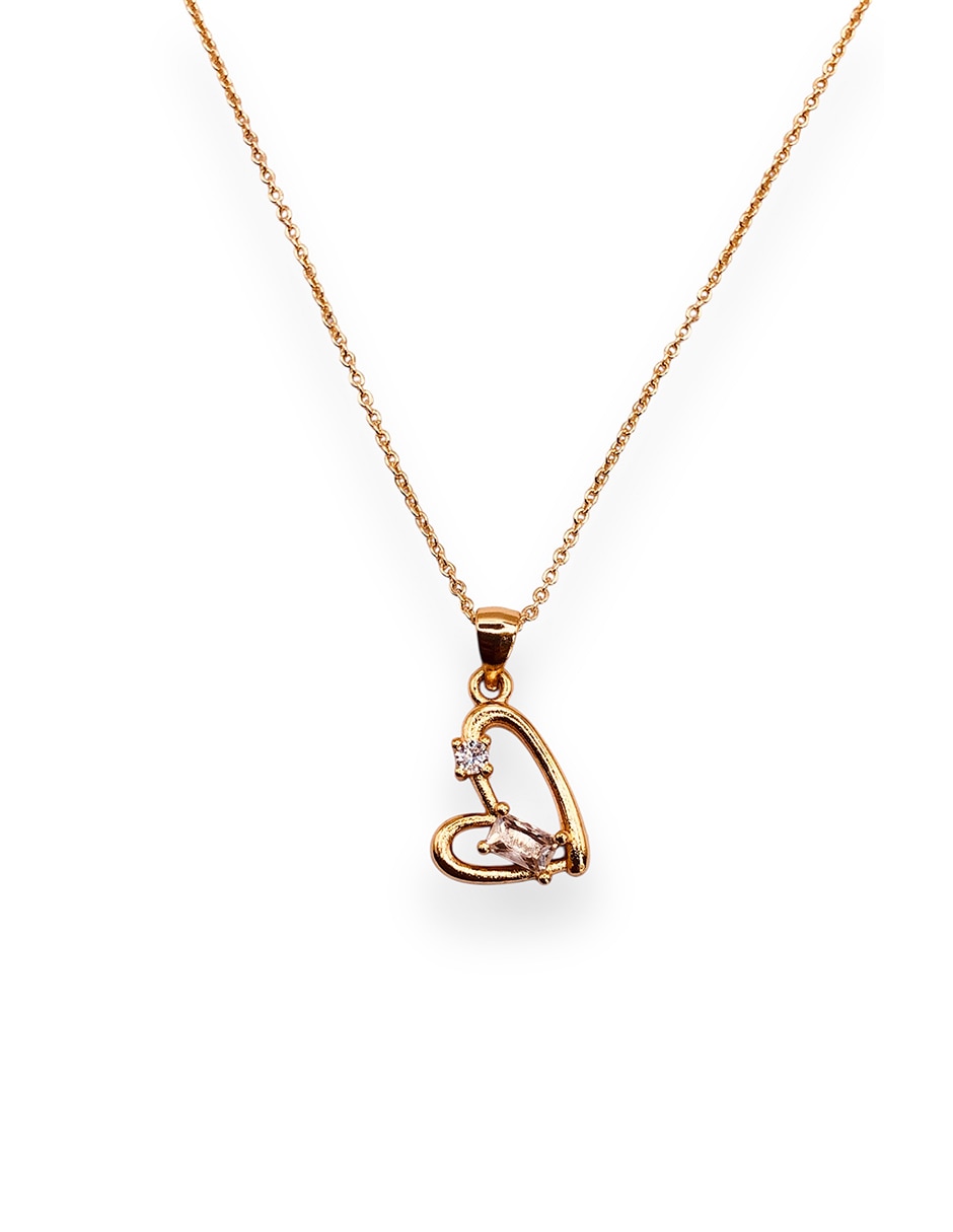 Collar con dije de corazón de baño de oro 14 K 2