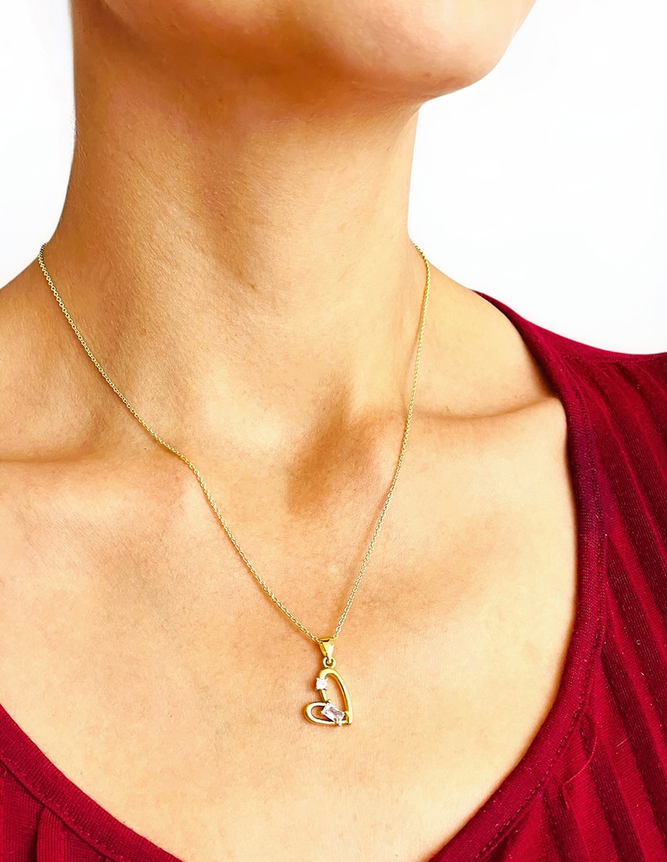 Collar con dije de corazón de baño de oro 14 K 4