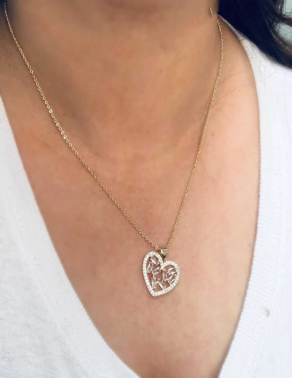 Collar con dije de corazón de baño de oro 14 K 3