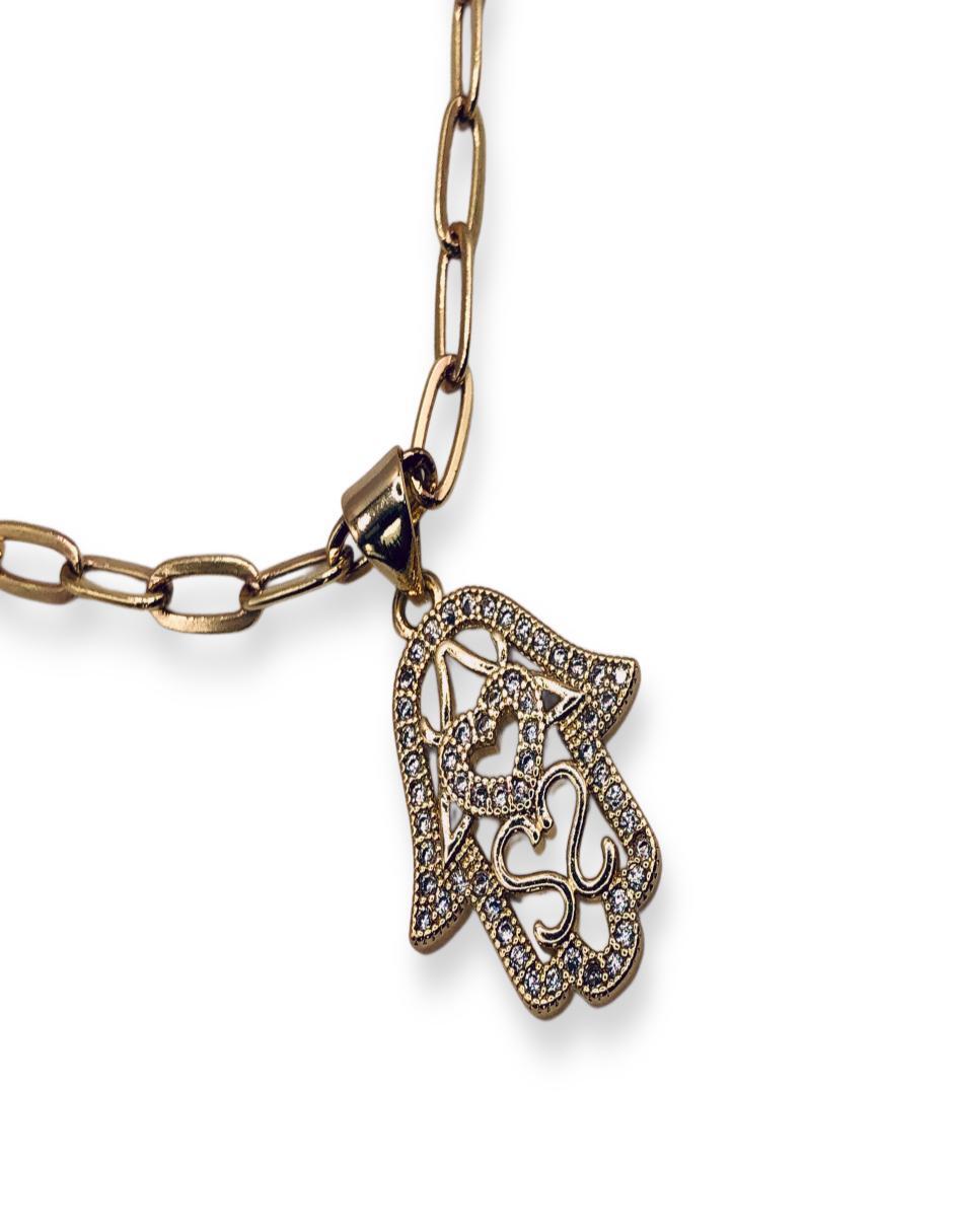 Collar de mano de fátima de baño de oro 14 K 2