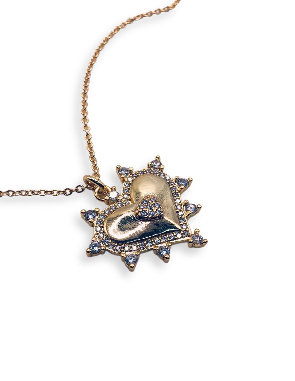Collar con dije de corazón de baño de oro 14 K 2