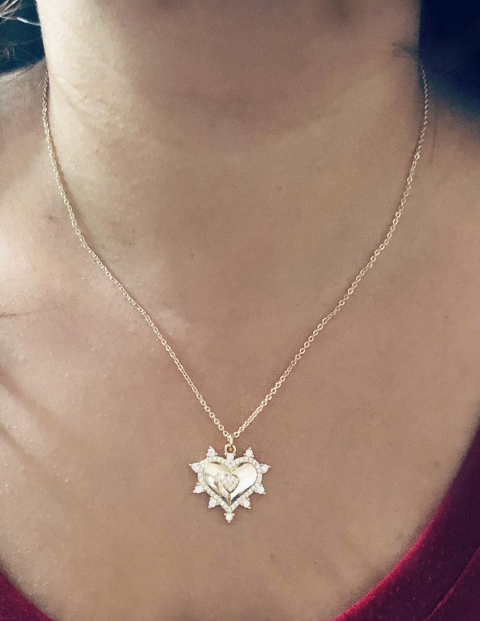 Collar con dije de corazón de baño de oro 14 K 3