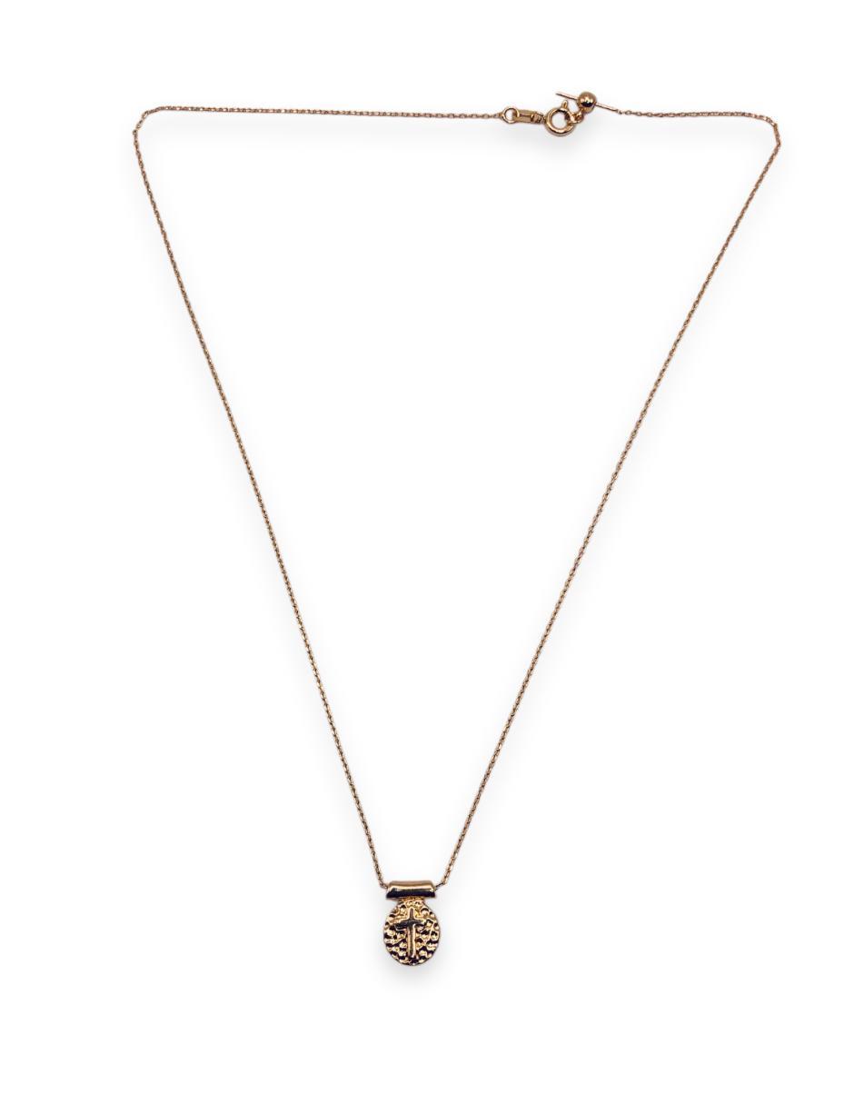 Collar con dije de cruz de baño de oro 14 K