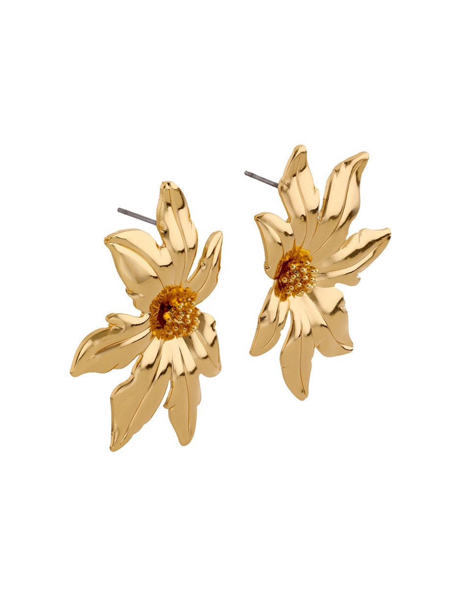 Aretes largos de flor con acabado brillante 2