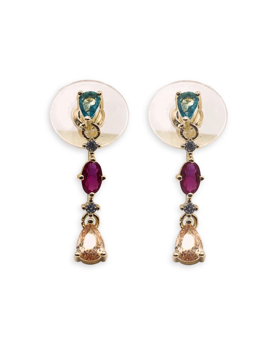 Aretes largos con acabado baño de oro 14 K zirconia