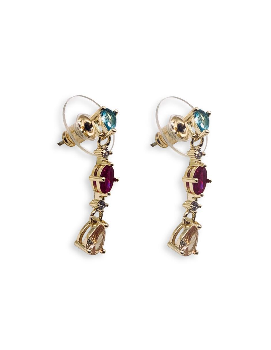 Aretes largos con acabado baño de oro 14 K zirconia 2