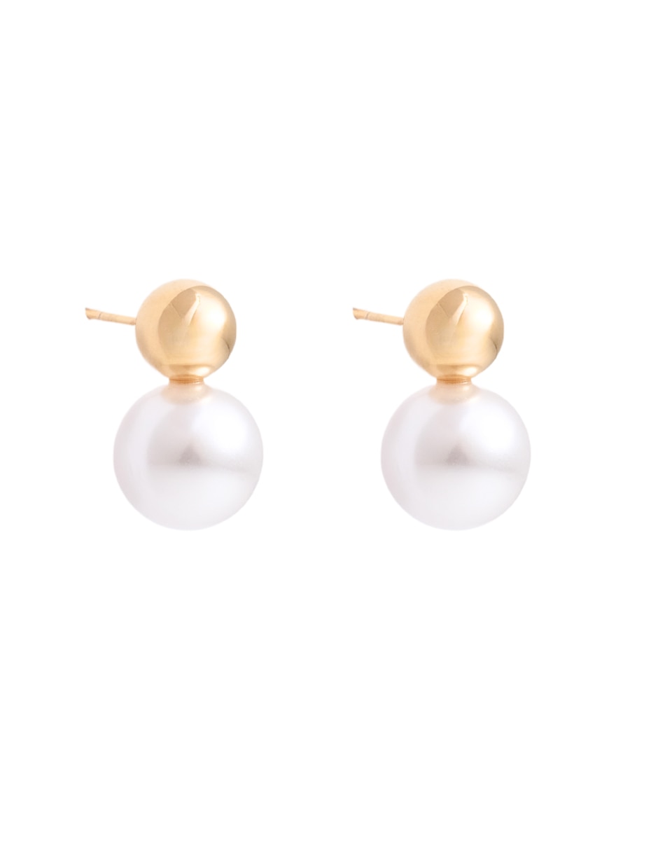 Aretes cortos con acabado chapa de oro 18 K perla 2