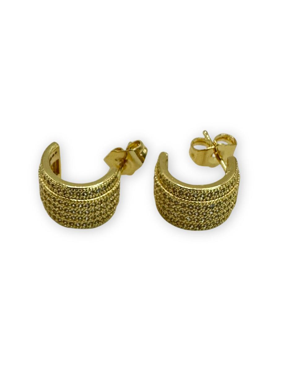 Aretes cortos con acabado baño de oro 14 K zirconia 3