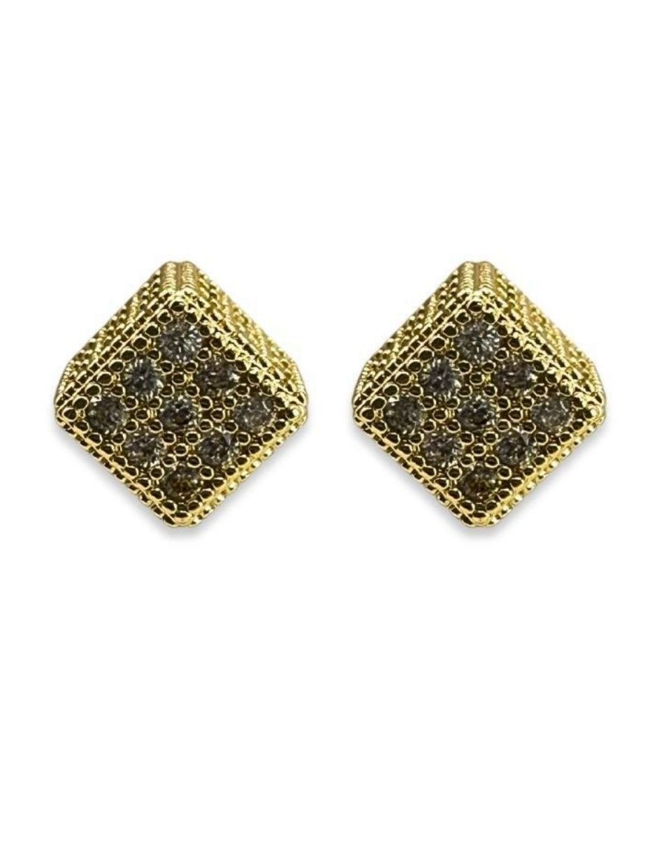 Aretes cortos de cubo con acabado baño de oro 14 K zirconia