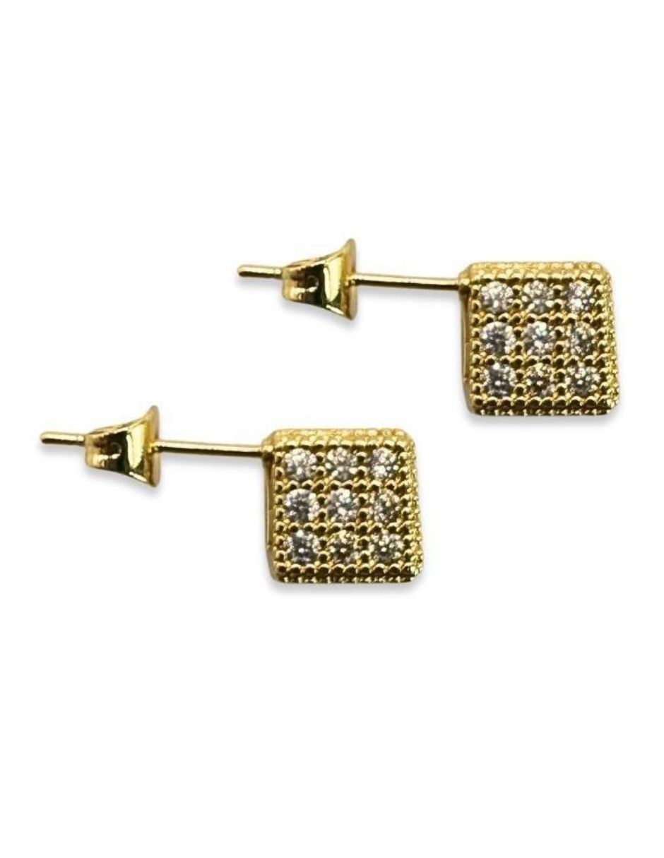 Aretes cortos de cubo con acabado baño de oro 14 K zirconia 4